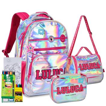 Kit Mochila Estojo Lancheira Luluca Holográfica Clio - 2024 - Clio ...