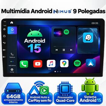 Kit Multimídia Sistema Android 15 4G RAM 64GB Memoria Nimus Tela 9