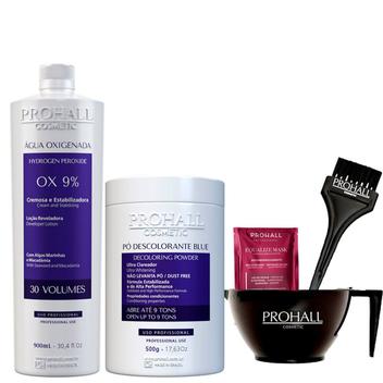 Kit Pó Descolorante Azul e Água Oxigenada 30 Volumes Prohall ...