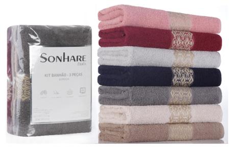 Kit Toalha Banhão Bordada Sonhare Prata Sultan 3 peças Sortida 80cmx1 ...