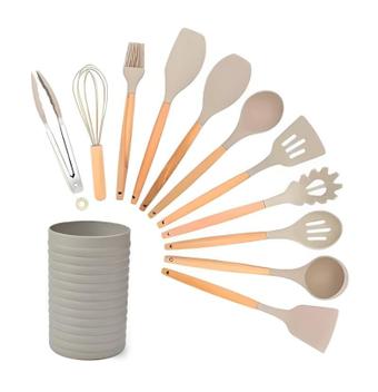 Kit Utensílios De Cozinha 12 Peças Silicone Colorido Bege - Homelandia - Conjunto de Utensílios - Magazine Luiza
