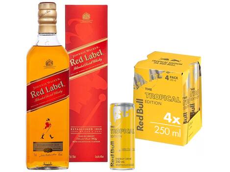 Kit Whisky Johnnie Walker Red Label Escocês - 750ml + Red Bull