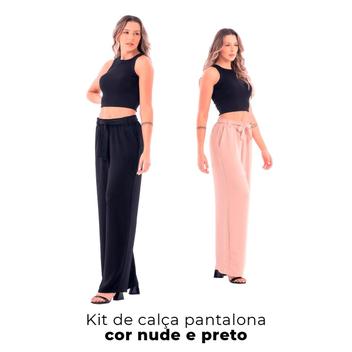 Kit2 Calcas Pantalona Feminina Cores Preto E Nude - Ju Ribeiro Ind