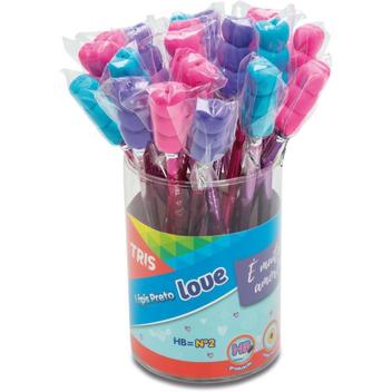 Lapis Preto Redondo Decorado TRIS Love C/BORRACHA Coracao - Summit