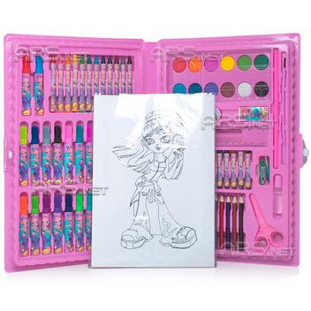 Estojo De Pintura Com 98 Peças Para Meninas Kit Escolar Rosa 98 Peças  Estojo Maleta Pintura Desenhar