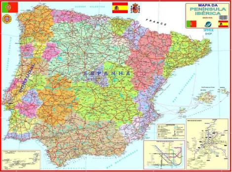 Mapa Portugal Espanha Peninsula Iberica 120cm X 90cm - Mapas - Magazine  Luiza