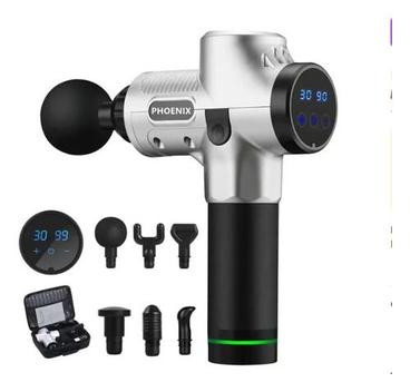 Pistolet De Massage Musculaire Phoenix A2 LCD - 20 Vitesses, 6 Têtes, Rechargeable, Noir, Pour Soulagement Douleur