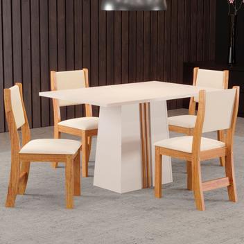 Mesa de Jantar 4 Lugares Marilia Off White/Blonde/Mel/Nude - Viero
