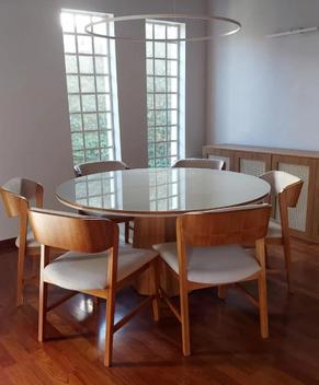 Mesa de Jantar Cone Oitavada 1,00m com Tampo Duplo Redondo com Vidro ...