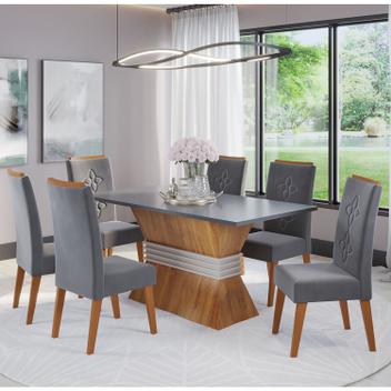 Mesa de Jantar Retangular Ginny C/6 Cad Flora em Madeira Maciça Mel ...