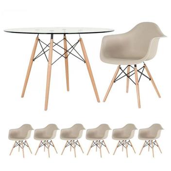 Mesa Redonda Eames Com Tampo De Vidro 120 Cm + 6 Cadeiras Eiffel Daw
