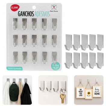 Mini Gancho Adesivo De Colar Cartela 0,3kg Aço Inox Cromado Escovado ...