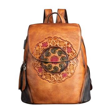 Mochila Feminina Vintage de Couro PU - Feita à Mão - Mochilas ...