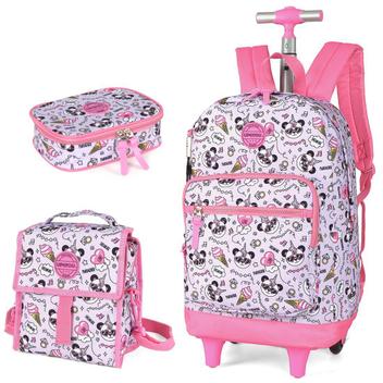 Mochila Escolar Infantil para Meninas com 4 Rodinhas 360° - Panda - Up4You