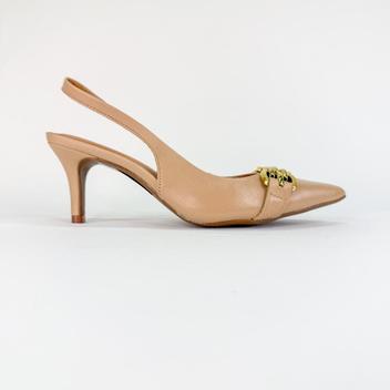 Natália - scarpin slingback nude em couro com detalhe dourado 1927