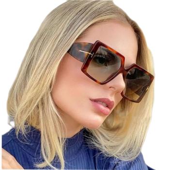 Óculos de Sol Quadrado Feminino Vintage Grande Lente c/Proteção Solar ...