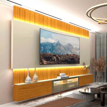 Painel para TV 85 Polegadas Soberano 3 Portas 100% Mdf com Led Naturale ...