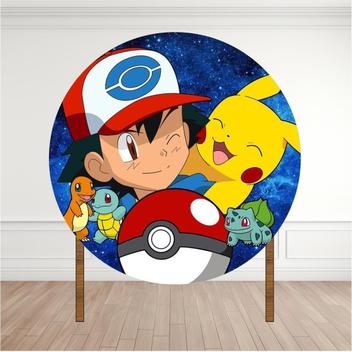 Painel Redondo Lona Fosca 1,20M- Tema Ash E Pikachu - 3M - Painel de ...