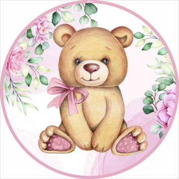 Urso Rosa Painel Redondo URSO ROSA FLOR-20 - IMPAKTO VISUAL - Painel de Festas ...