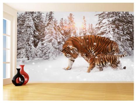 Papel de parede 3d para quarto, mural personalizado, imagem 3d, este-norte,  tigre, inverno, neve, pintura, foto, murais, parede