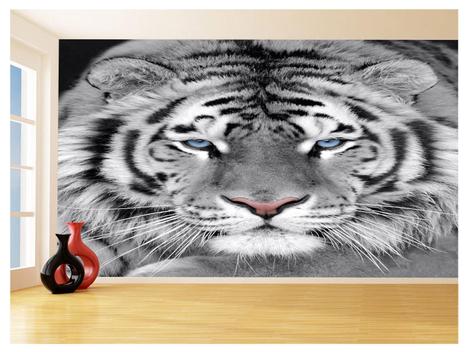 Papel de parede 3D personalizado com animais de tigre preto e branco para  sala de estar, sofá, TV, pano de fundo, sala de entrada, 300210 cm