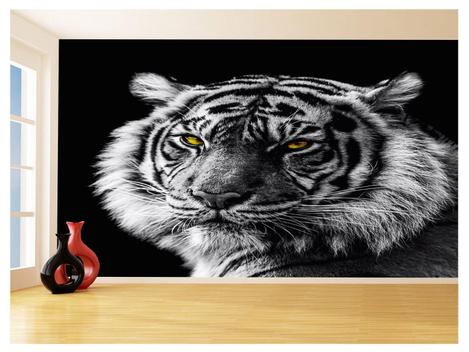 Papel de parede personalizado com foto 3D, preto, branco, animal, tigre,  pintura de parede, sala de estar, quarto, fundo, entrada, parede - 250175  cm