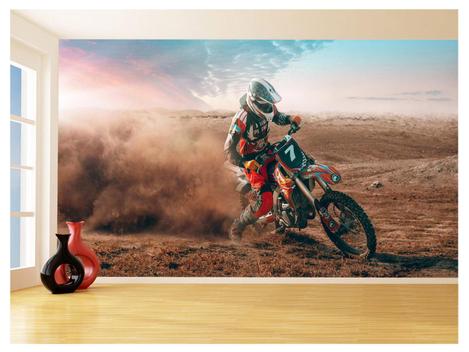 Papel De Parede 3D Moto Cross Trilha Terra Mx 3,5M Bkm21 - Você