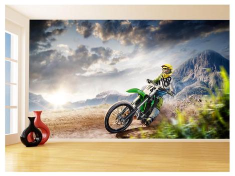 Papel De Parede 3D Moto Cross Trilha Terra Mx 3,5M Bkm25 em