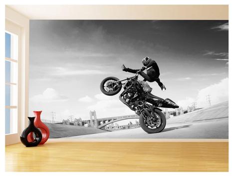 Papel De Parede 3d Moto Manobra Freestyle Grau 3,5m² Bkm35