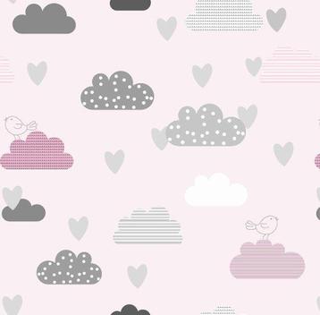 Papel de parede nuvens cinza e rosa com passarinhos Papel De Parede Menina Nuvens Rosa Coracoes Passarinhos Seller Mix Papel De Parede Magazine Luiza