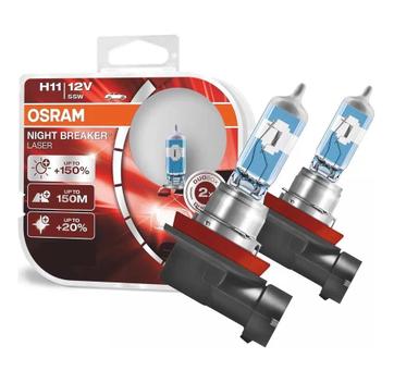 Lampade Alogene OSRAM NIGHT BREAKER LASER H11 - +150% Luminosità, 12V, Per Fari Auto, Confezione Senza Plastica (2 Lampade)