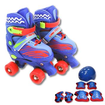 Patins Infantil Menino Masculino Azul e Preto Quad Roller C/ Proteção Tam. Ajustável do 34 ao 37