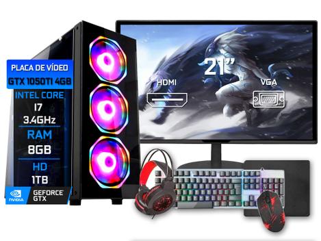 Pc Gamer Completo Fácil I7 8GB GTX 1050TI 4GB HD 1TB Monitor 21,5