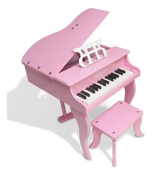 Piano de Madeira Acústico Infantil com 30 Teclas Rosa Instrumentos Musicais  Bambalalão Brinquedos Educativos