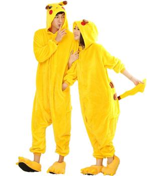 Pijama Fantasia Kigurumi Pikachu Macacão com Capuz Unissex