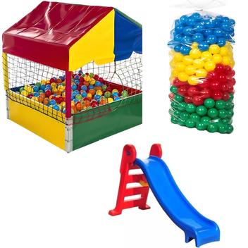 Piscina de Bolinhas Infantil Quadrada 1,00m + Escorregador Médio + 500 ...