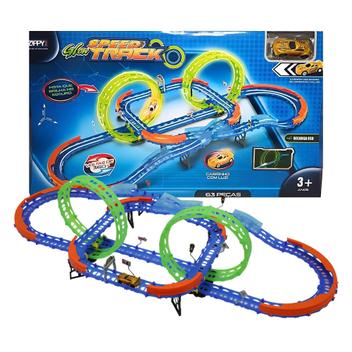 Pista de Carrinho de Corrida Glow Speed Speed Track 63 Peças Giro 360 ...