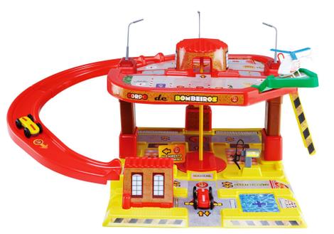 Pista Playset Infantil Posto Corpo de Bombeiros Carrinho e Helicóptero  Brinquedo Map Toys - Camilo's Variedades