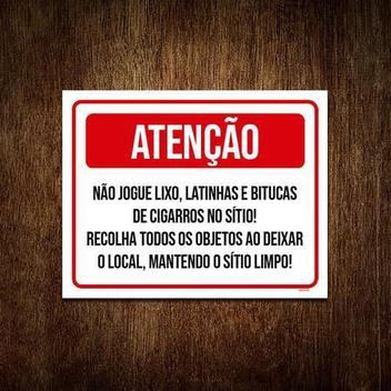 Placa Atenção Não Jogue Lixo Bitucas No Sítio 27X35 - Sinalizo.Com ...