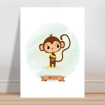 Placa decorativa infantil Desenho Macaco - Wallkids - Placa