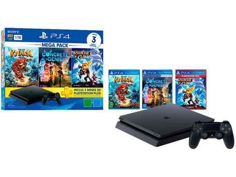 PlayStation 4 Mega Pack V15 1TB 1 Controle Preto - Sony + 3 Jogos