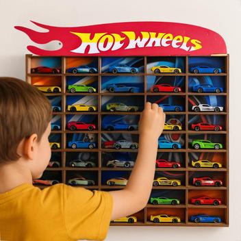 Porta Carrinhos Hot Wheels Expositor 50 Carrinhos Madeira Mdf ...