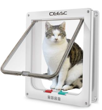 Gattaiola Per Gatti Grandi CEESC - Porta Basculante Con 4 Modalità, Facile Installazione (Bianco, L)