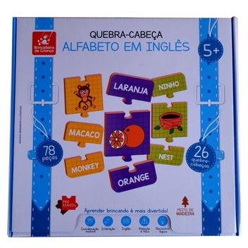 Aprendendo inglês, Jogo Educativo, Quebra-Cabeça encaixes palavras, 24  peças, +5