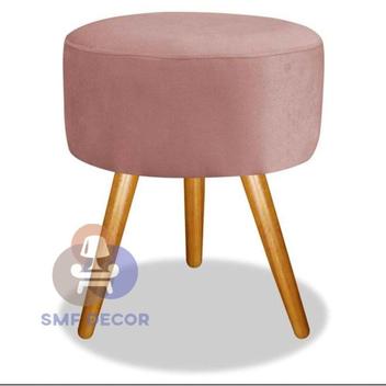 Puff Redondo Pés Palito Veludo Rosa Nude - SMF DECOR - Puffs - Magazine