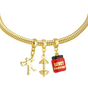 Pulseira Academia Berloque Banhado a Ouro 18k - Work Semijoias ...