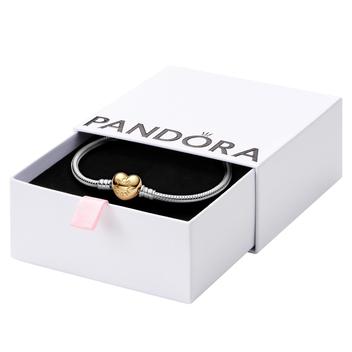 Pulseira Pandora Moments Heart Clasp Snake Chain 17,5 cm prateada