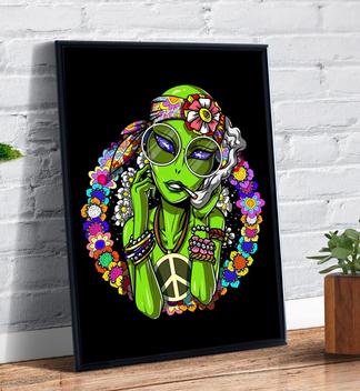 Quadro decorativo Emoldurado Alien Mulher hippie Espaço Desenho