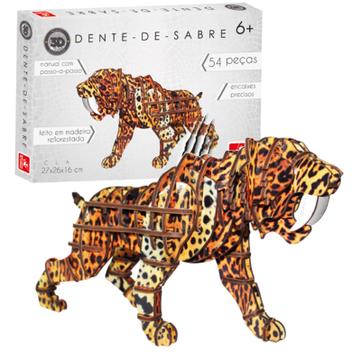 TIGRE DENTE DE SABRE - 3D FÓSSIL - Madeira Arte e Cia