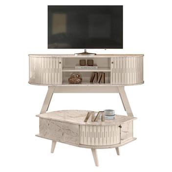Clanta Rack Rack Bancada Atlanta com Mesa de Centro Indianápolis Calacata Off White ...